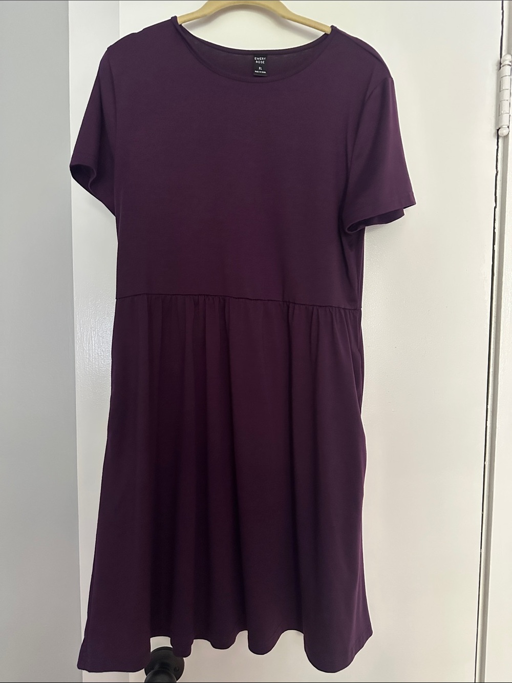 Plum Short Sleeve Fit-and-Flare Dress with side pockets; fits like a large.